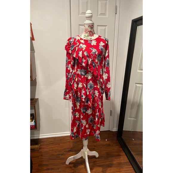 ASOS Dresses & Skirts - ASOS Vintage Milk It Red Floral Maxi Long Sleeve Dress